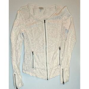 Lucky Jeans Women's Ivory Crochet Knit Jacket Size L Zipper Accents